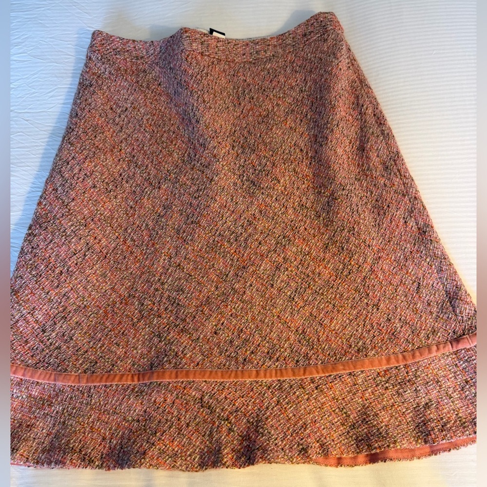 Gap women's wool-blend tweed skirt pink orange blend velvet trim at hem size 8